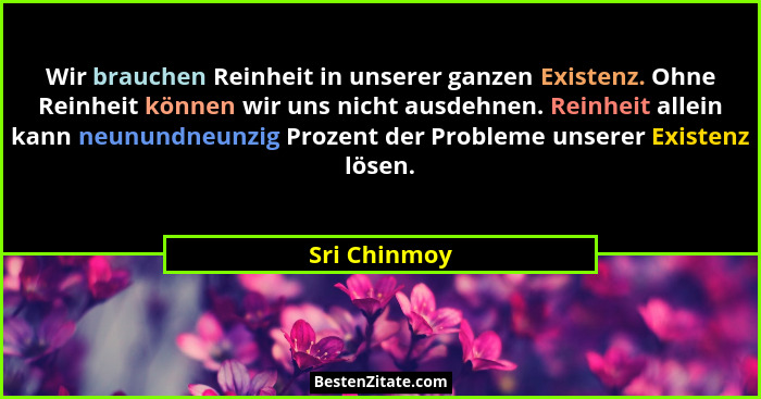 Wir brauchen Reinheit in unserer ganzen Existenz. Ohne Reinheit können wir uns nicht ausdehnen. Reinheit allein kann neunundneunzig Proz... - Sri Chinmoy