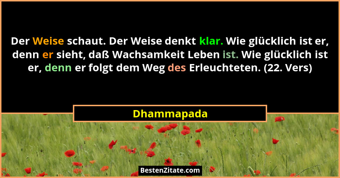 Der Weise schaut. Der Weise denkt klar. Wie glücklich ist er, denn er sieht, daß Wachsamkeit Leben ist. Wie glücklich ist er, denn er fol... - Dhammapada