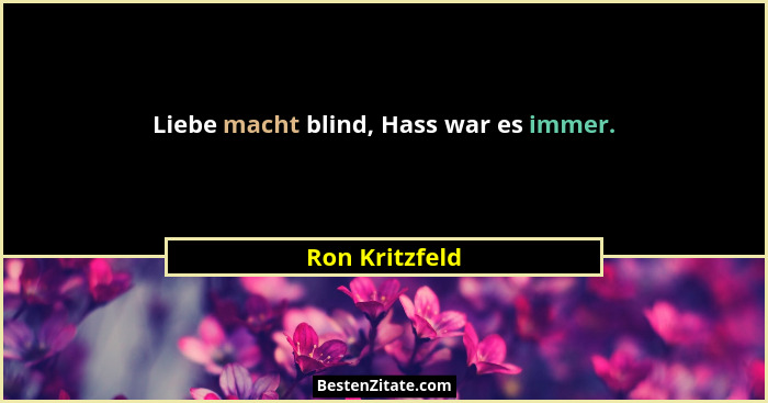 Liebe macht blind, Hass war es immer.... - Ron Kritzfeld