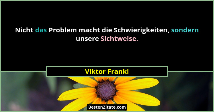 Nicht das Problem macht die Schwierigkeiten, sondern unsere Sichtweise.... - Viktor Frankl