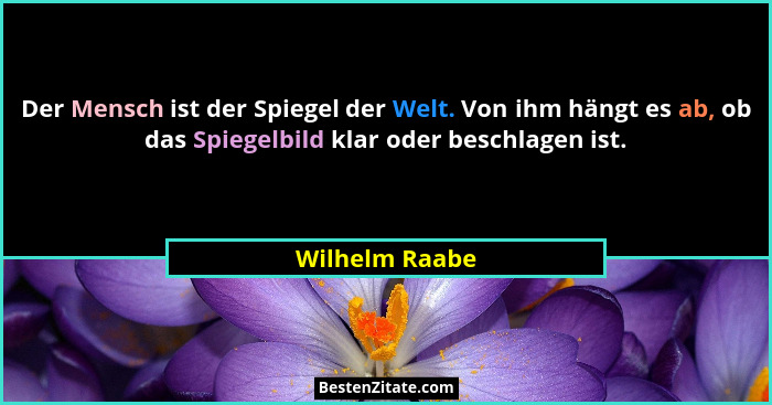 Der Mensch ist der Spiegel der Welt. Von ihm hängt es ab, ob das Spiegelbild klar oder beschlagen ist.... - Wilhelm Raabe