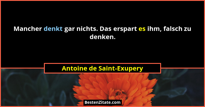 Mancher denkt gar nichts. Das erspart es ihm, falsch zu denken.... - Antoine de Saint-Exupery