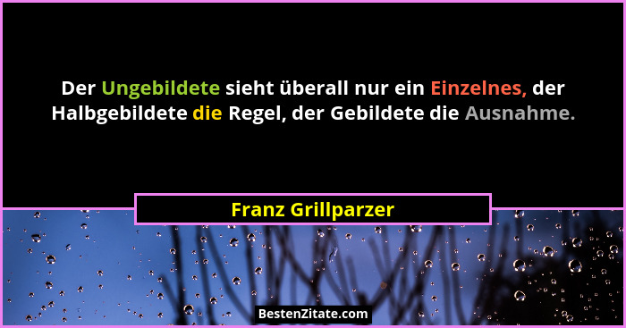 Der Ungebildete sieht überall nur ein Einzelnes, der Halbgebildete die Regel, der Gebildete die Ausnahme.... - Franz Grillparzer