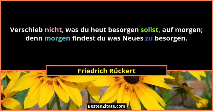Verschieb nicht, was du heut besorgen sollst, auf morgen; denn morgen findest du was Neues zu besorgen.... - Friedrich Rückert
