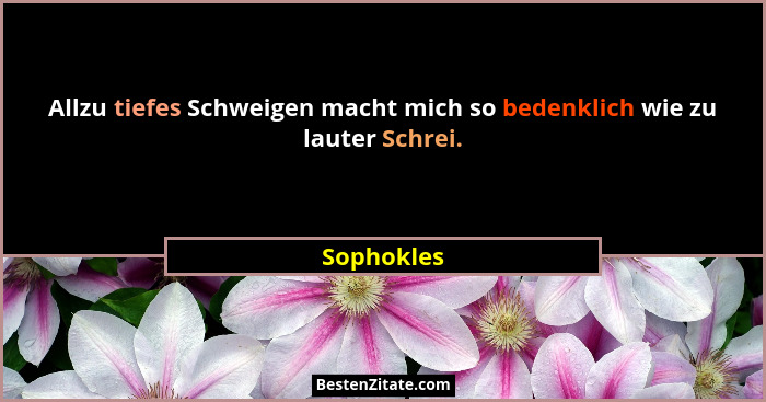 Allzu tiefes Schweigen macht mich so bedenklich wie zu lauter Schrei.... - Sophokles