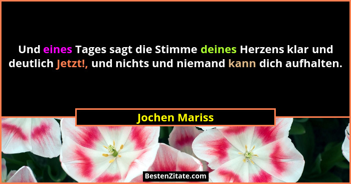 Und eines Tages sagt die Stimme deines Herzens klar und deutlich Jetzt!, und nichts und niemand kann dich aufhalten.... - Jochen Mariss