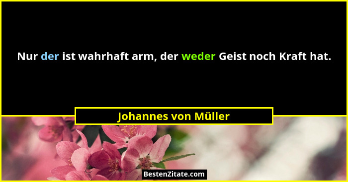 Nur der ist wahrhaft arm, der weder Geist noch Kraft hat.... - Johannes von Müller