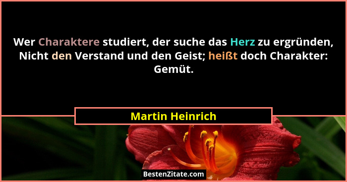 Wer Charaktere studiert, der suche das Herz zu ergründen, Nicht den Verstand und den Geist; heißt doch Charakter: Gemüt.... - Martin Heinrich