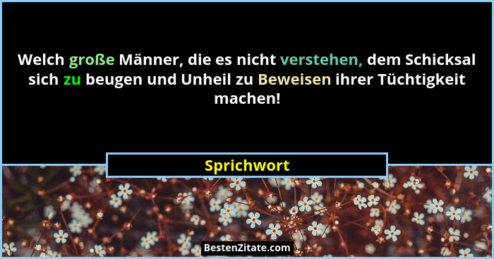 Welch große Männer, die es nicht verstehen, dem Schicksal sich zu beugen und Unheil zu Beweisen ihrer Tüchtigkeit machen!... - Sprichwort