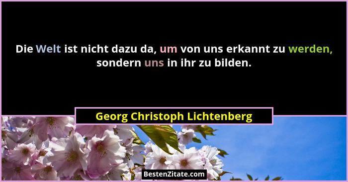 Die Welt ist nicht dazu da, um von uns erkannt zu werden, sondern uns in ihr zu bilden.... - Georg Christoph Lichtenberg