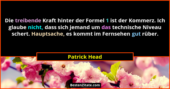 Die treibende Kraft hinter der Formel 1 ist der Kommerz. Ich glaube nicht, dass sich jemand um das technische Niveau schert. Hauptsache... - Patrick Head