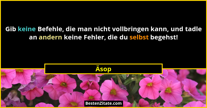 Gib keine Befehle, die man nicht vollbringen kann, und tadle an andern keine Fehler, die du selbst begehst!... - Äsop