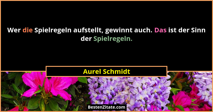 Wer die Spielregeln aufstellt, gewinnt auch. Das ist der Sinn der Spielregeln.... - Aurel Schmidt