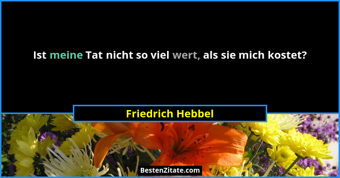 Ist meine Tat nicht so viel wert, als sie mich kostet?... - Friedrich Hebbel