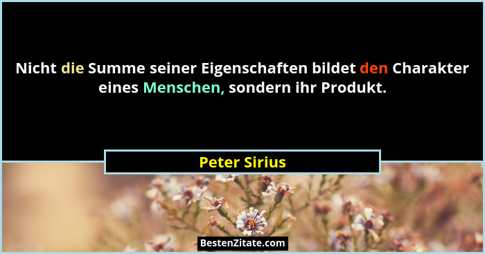 Nicht die Summe seiner Eigenschaften bildet den Charakter eines Menschen, sondern ihr Produkt.... - Peter Sirius
