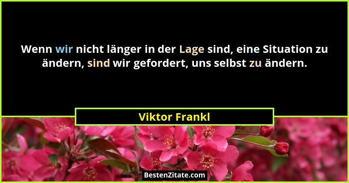 Wenn wir nicht länger in der Lage sind, eine Situation zu ändern, sind wir gefordert, uns selbst zu ändern.... - Viktor Frankl