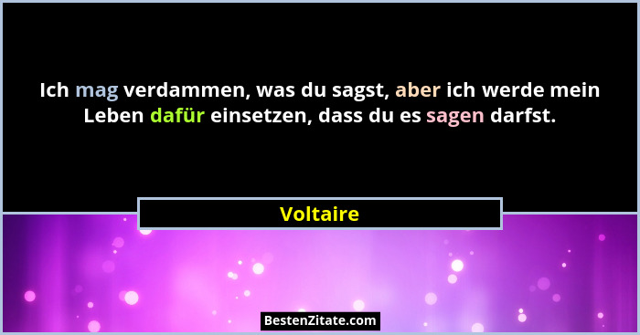 Ich mag verdammen, was du sagst, aber ich werde mein Leben dafür einsetzen, dass du es sagen darfst.... - Voltaire