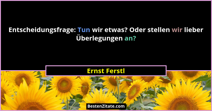 Entscheidungsfrage: Tun wir etwas? Oder stellen wir lieber Überlegungen an?... - Ernst Ferstl