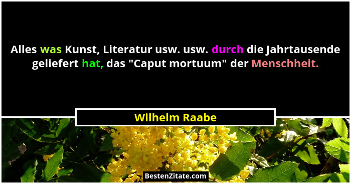 Alles was Kunst, Literatur usw. usw. durch die Jahrtausende geliefert hat, das "Caput mortuum" der Menschheit.... - Wilhelm Raabe