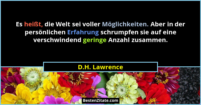 Es heißt, die Welt sei voller Möglichkeiten. Aber in der persönlichen Erfahrung schrumpfen sie auf eine verschwindend geringe Anzahl z... - D.H. Lawrence