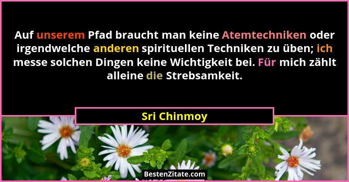 Auf unserem Pfad braucht man keine Atemtechniken oder irgendwelche anderen spirituellen Techniken zu üben; ich messe solchen Dingen kein... - Sri Chinmoy