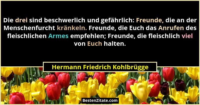 Die drei sind beschwerlich und gefährlich: Freunde, die an der Menschenfurcht kränkeln. Freunde, die Euch das Anrufen d... - Hermann Friedrich Kohlbrügge