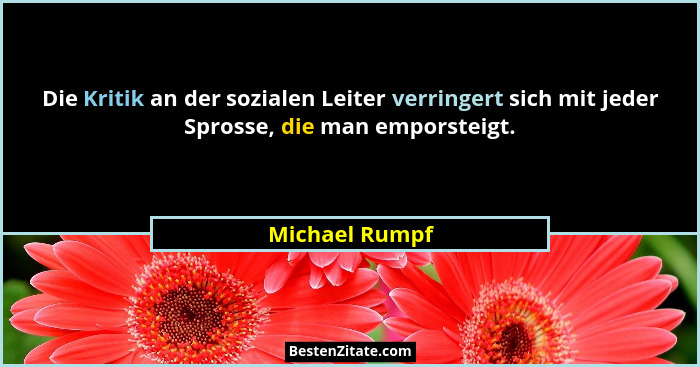 Die Kritik an der sozialen Leiter verringert sich mit jeder Sprosse, die man emporsteigt.... - Michael Rumpf