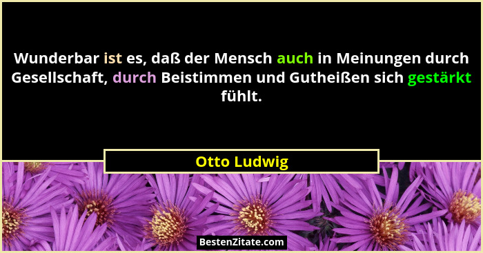 Wunderbar ist es, daß der Mensch auch in Meinungen durch Gesellschaft, durch Beistimmen und Gutheißen sich gestärkt fühlt.... - Otto Ludwig