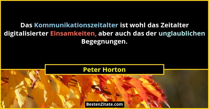 Das Kommunikationszeitalter ist wohl das Zeitalter digitalisierter Einsamkeiten, aber auch das der unglaublichen Begegnungen.... - Peter Horton