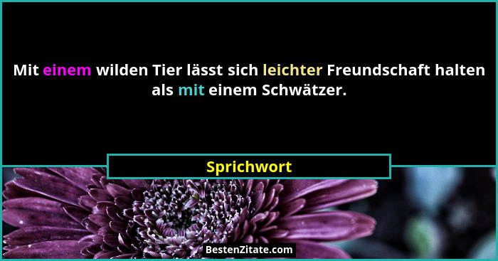 Mit einem wilden Tier lässt sich leichter Freundschaft halten als mit einem Schwätzer.... - Sprichwort