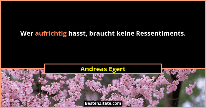 Wer aufrichtig hasst, braucht keine Ressentiments.... - Andreas Egert