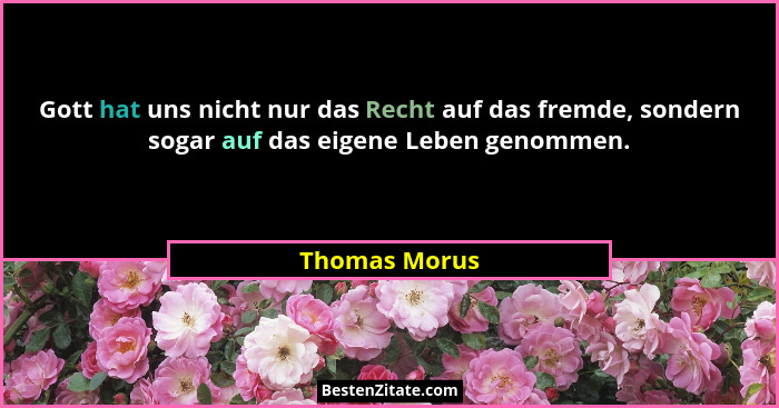 Gott hat uns nicht nur das Recht auf das fremde, sondern sogar auf das eigene Leben genommen.... - Thomas Morus