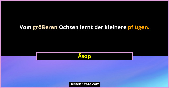 Vom größeren Ochsen lernt der kleinere pflügen.... - Äsop