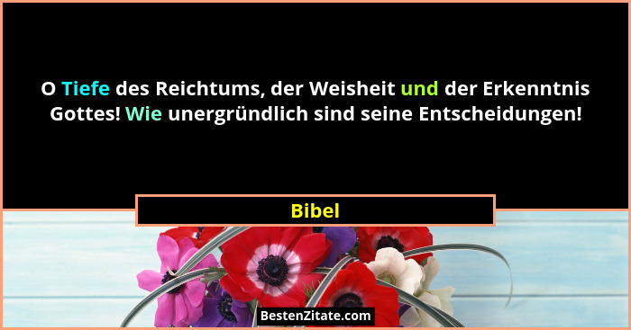 O Tiefe des Reichtums, der Weisheit und der Erkenntnis Gottes! Wie unergründlich sind seine Entscheidungen!... - Bibel