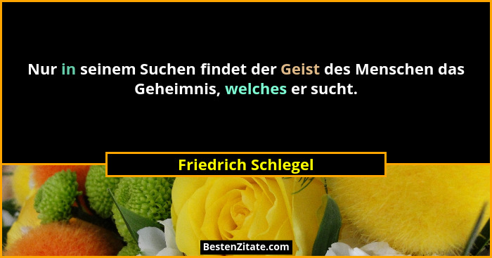 Nur in seinem Suchen findet der Geist des Menschen das Geheimnis, welches er sucht.... - Friedrich Schlegel