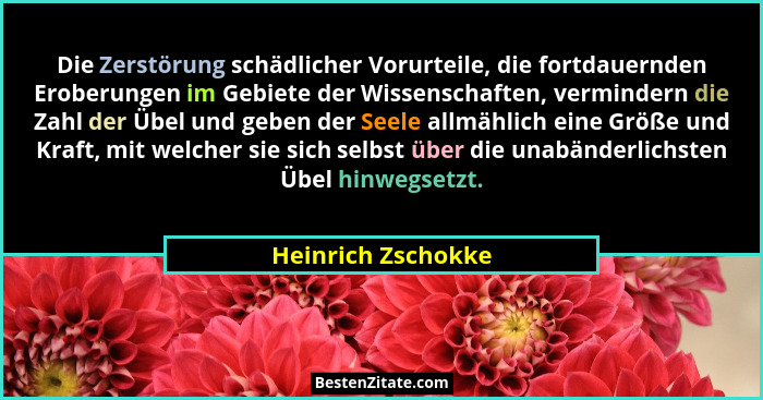 Die Zerstörung schädlicher Vorurteile, die fortdauernden Eroberungen im Gebiete der Wissenschaften, vermindern die Zahl der Übel u... - Heinrich Zschokke