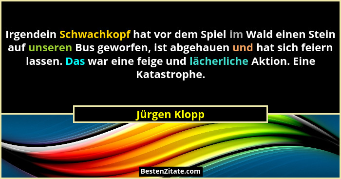 Irgendein Schwachkopf hat vor dem Spiel im Wald einen Stein auf unseren Bus geworfen, ist abgehauen und hat sich feiern lassen. Das war... - Jürgen Klopp