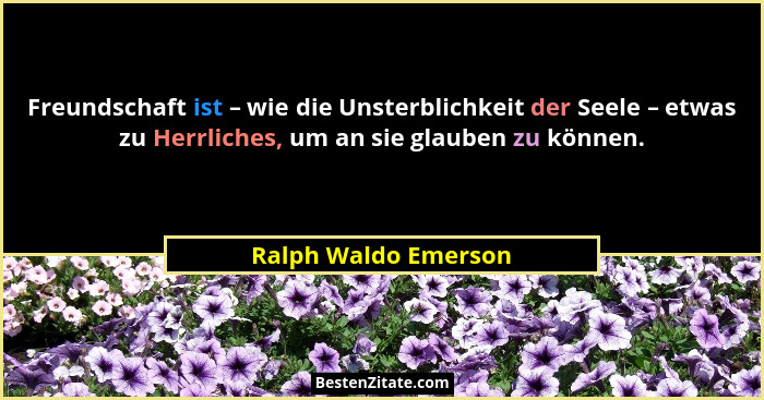 Freundschaft ist – wie die Unsterblichkeit der Seele – etwas zu Herrliches, um an sie glauben zu können.... - Ralph Waldo Emerson