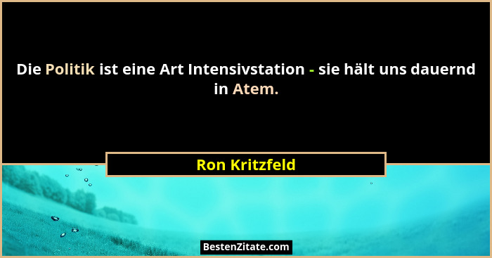 Die Politik ist eine Art Intensivstation - sie hält uns dauernd in Atem.... - Ron Kritzfeld
