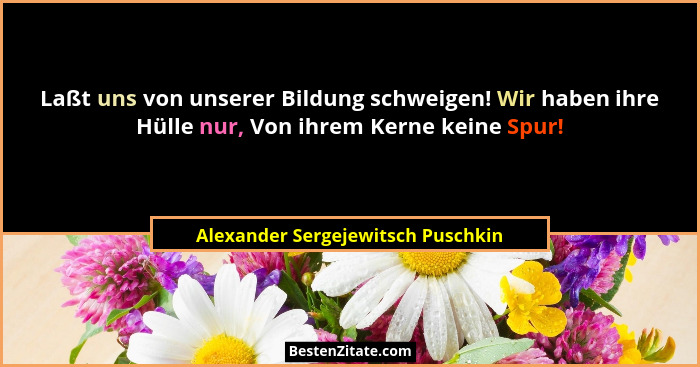 Laßt uns von unserer Bildung schweigen! Wir haben ihre Hülle nur, Von ihrem Kerne keine Spur!... - Alexander Sergejewitsch Puschkin