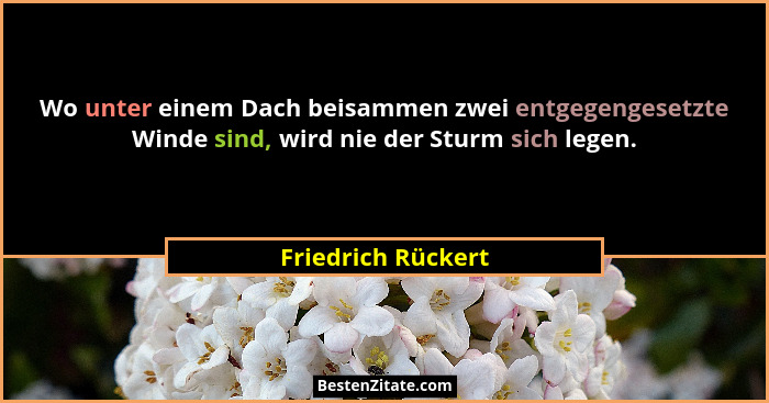 Wo unter einem Dach beisammen zwei entgegengesetzte Winde sind, wird nie der Sturm sich legen.... - Friedrich Rückert