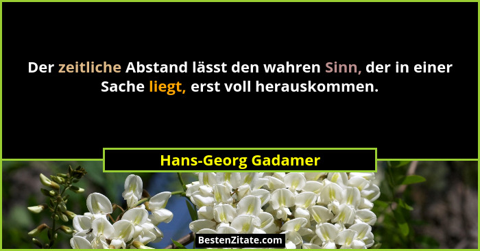 Der zeitliche Abstand lässt den wahren Sinn, der in einer Sache liegt, erst voll herauskommen.... - Hans-Georg Gadamer
