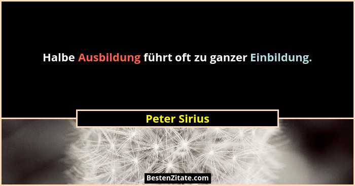 Halbe Ausbildung führt oft zu ganzer Einbildung.... - Peter Sirius