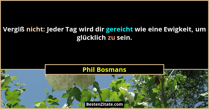 Vergiß nicht: Jeder Tag wird dir gereicht wie eine Ewigkeit, um glücklich zu sein.... - Phil Bosmans