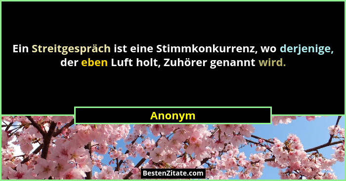 Ein Streitgespräch ist eine Stimmkonkurrenz, wo derjenige, der eben Luft holt, Zuhörer genannt wird.... - Anonym