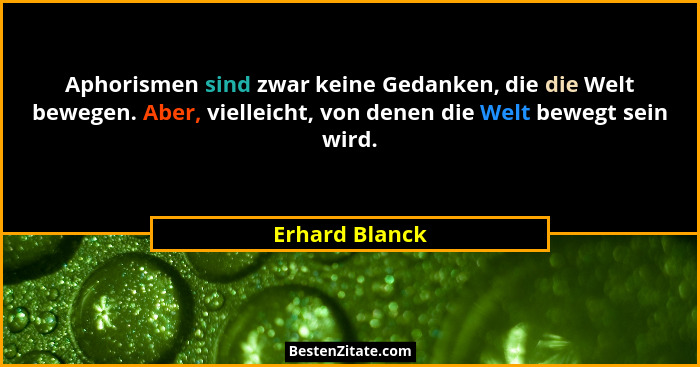 Aphorismen sind zwar keine Gedanken, die die Welt bewegen. Aber, vielleicht, von denen die Welt bewegt sein wird.... - Erhard Blanck