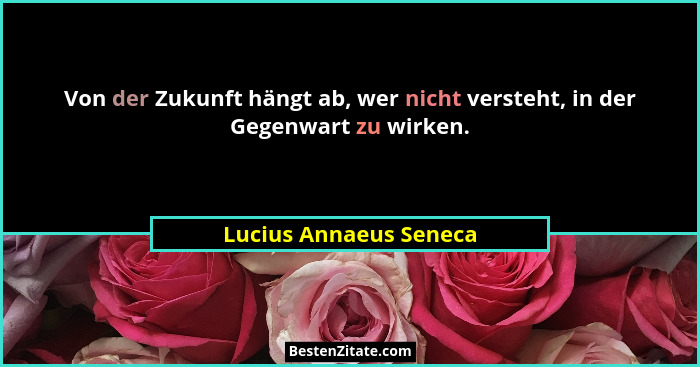 Von der Zukunft hängt ab, wer nicht versteht, in der Gegenwart zu wirken.... - Lucius Annaeus Seneca