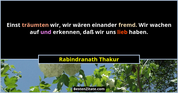 Einst träumten wir, wir wären einander fremd. Wir wachen auf und erkennen, daß wir uns lieb haben.... - Rabindranath Thakur