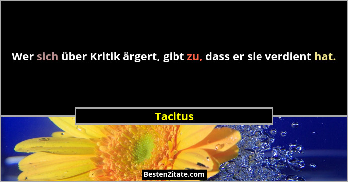 Wer sich über Kritik ärgert, gibt zu, dass er sie verdient hat.... - Tacitus