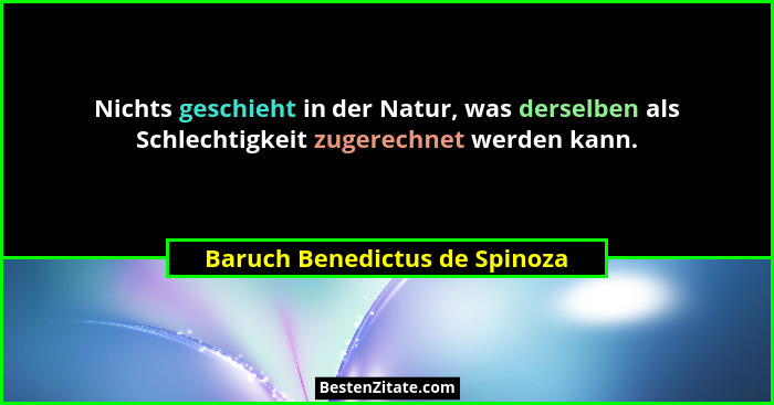 Nichts geschieht in der Natur, was derselben als Schlechtigkeit zugerechnet werden kann.... - Baruch Benedictus de Spinoza